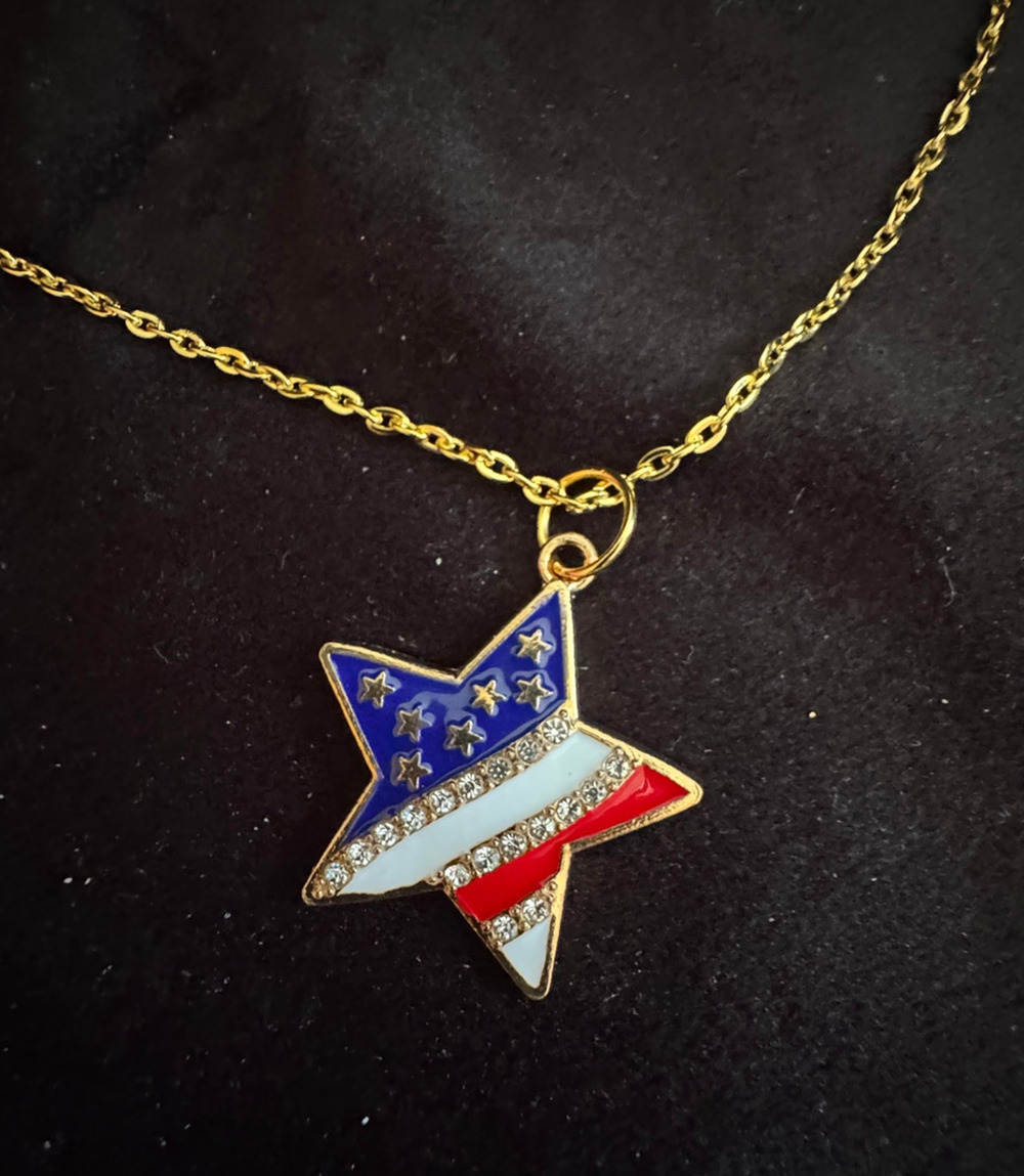 Americana Star Rhinestone Necklace Red White Blue Patriotic 20 inch N280